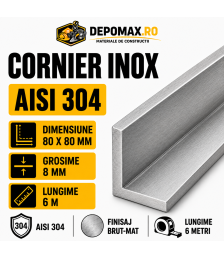 Cornier inox AISI 304, 80 x 80 x 8 mm, 6 metri